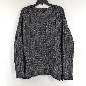 JUICY COUTURE Black Label Sweater Women's M Black Gray Eyelet Long Sleeve Y2K